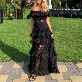 Amelia – One-Shoulder Ruffled Lace Swing Dress