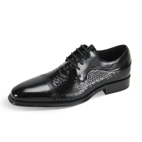 Black Lace Up Men's Leather Dress Shoe - Alligator Accent Panel