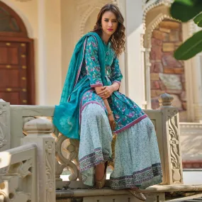 Blue Floral Printed Pure Cotton Sharara Suit