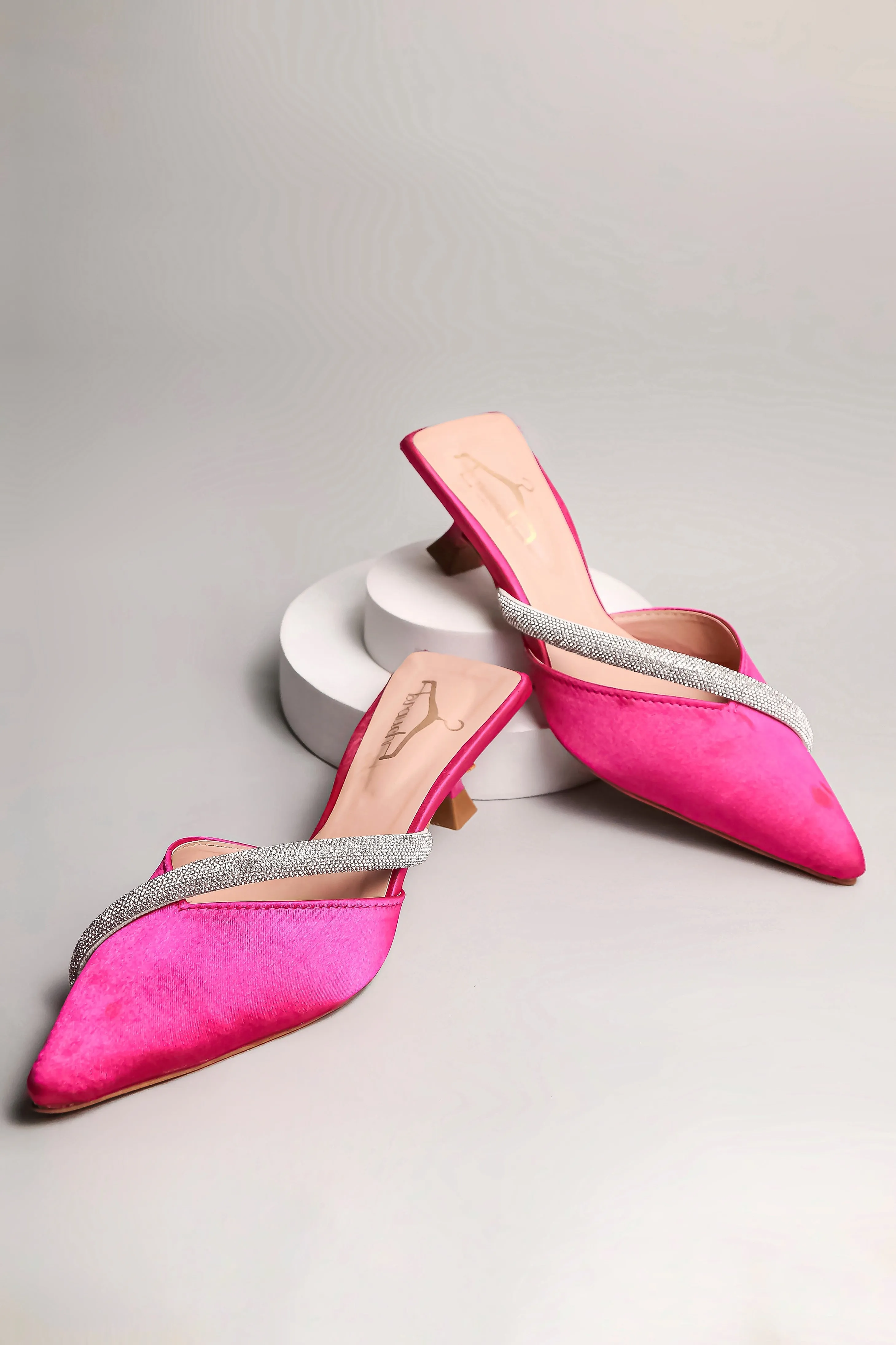 Brauch Pink Embellished Cross Rhinestone Kitten Heel Mules