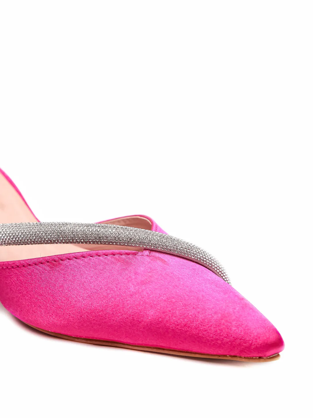 Brauch Pink Embellished Cross Rhinestone Kitten Heel Mules