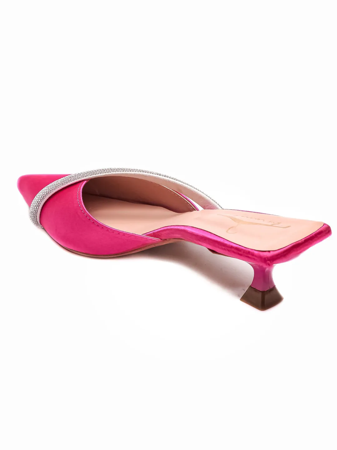 Brauch Pink Embellished Cross Rhinestone Kitten Heel Mules