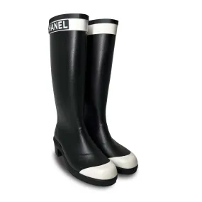 Chanel logo white cap black Designer rain boots