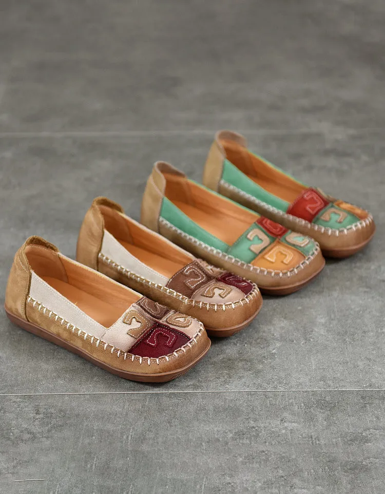 Handmade Soft Leather Stitch Retro Loafers