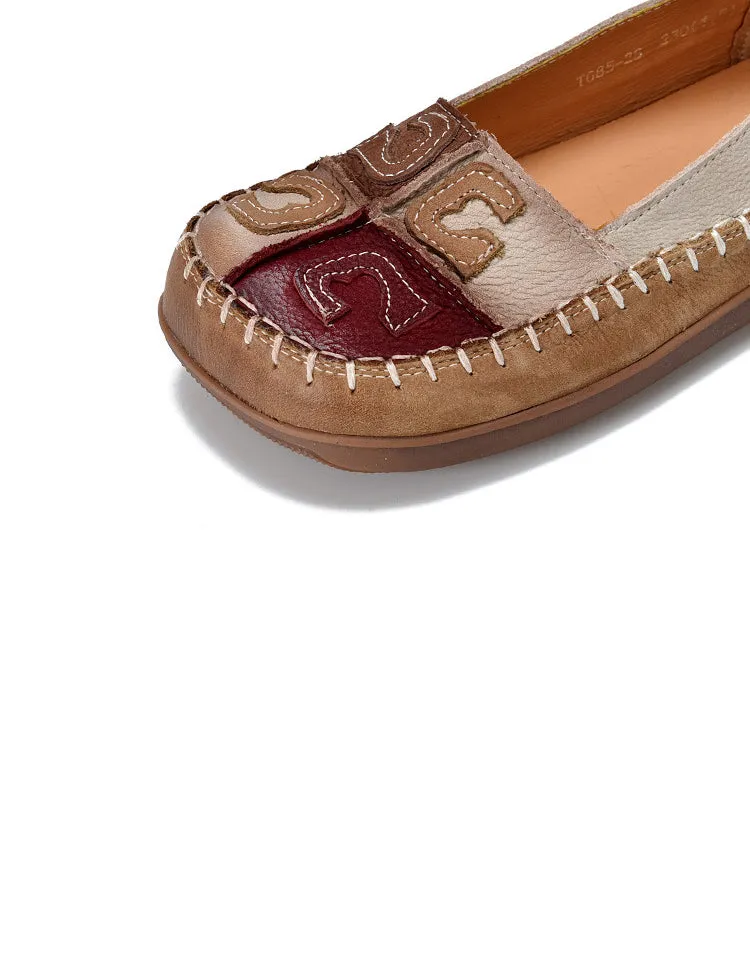 Handmade Soft Leather Stitch Retro Loafers