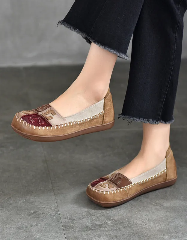Handmade Soft Leather Stitch Retro Loafers
