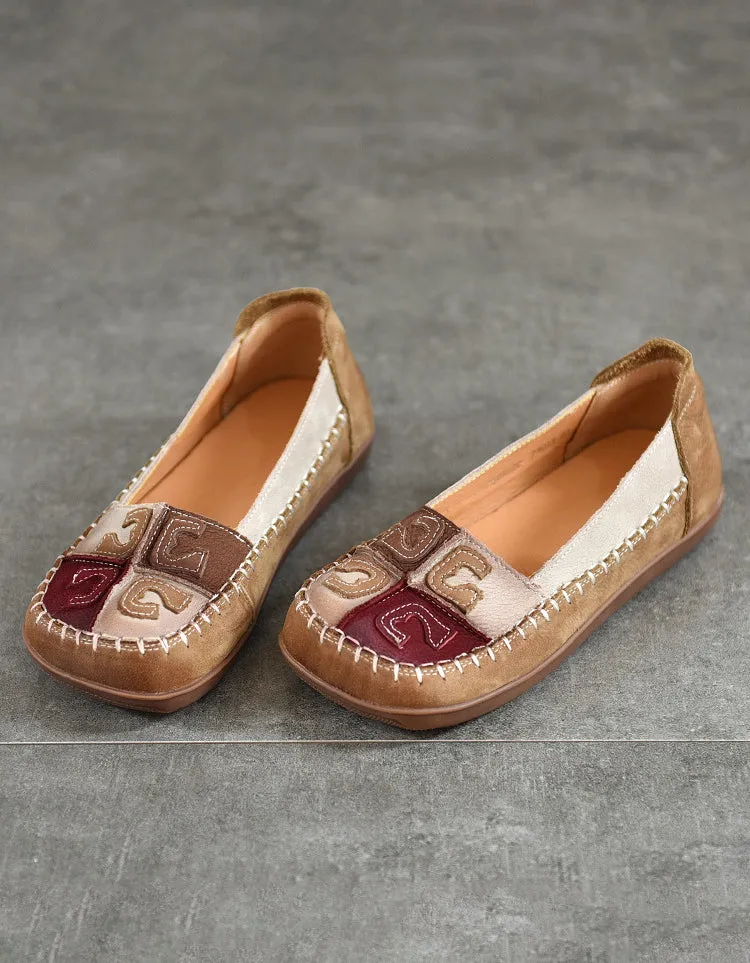Handmade Soft Leather Stitch Retro Loafers