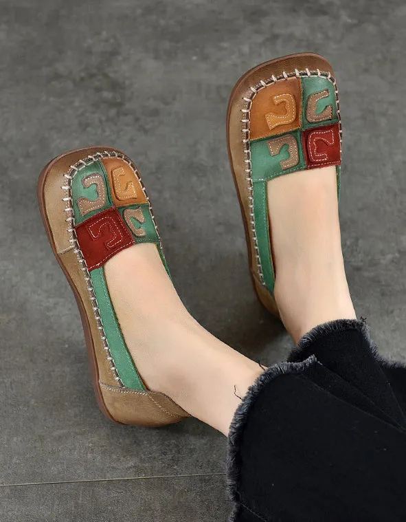 Handmade Soft Leather Stitch Retro Loafers