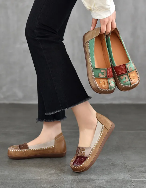 Handmade Soft Leather Stitch Retro Loafers