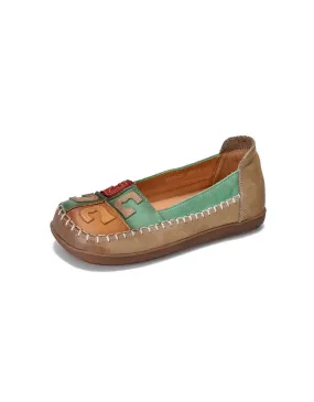 Handmade Soft Leather Stitch Retro Loafers