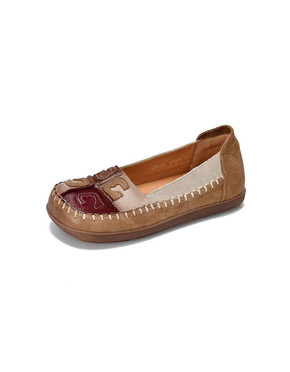 Handmade Soft Leather Stitch Retro Loafers
