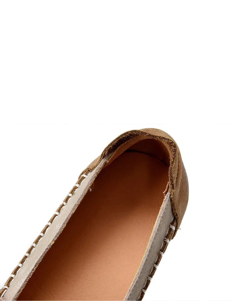 Handmade Soft Leather Stitch Retro Loafers