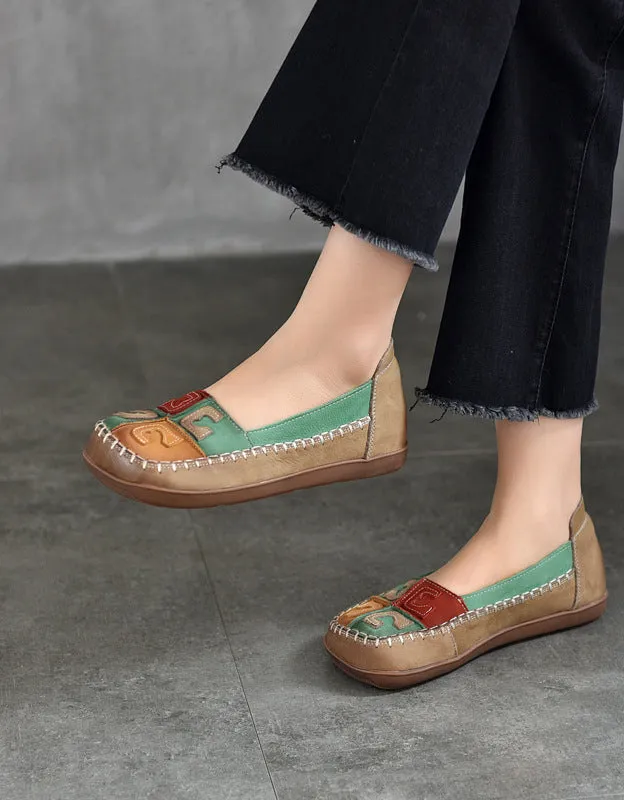 Handmade Soft Leather Stitch Retro Loafers