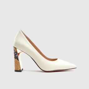 Leather High Heel Court White Lar015