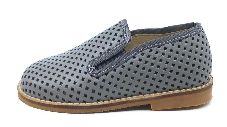 Luccini Basket Weave Grey Leather Smoking Loafer