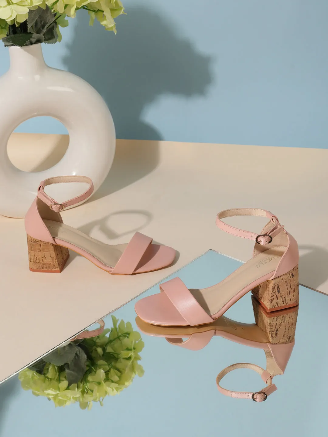 Pink PU Low Block Heel Sandals (TC-RLST10-PNK)