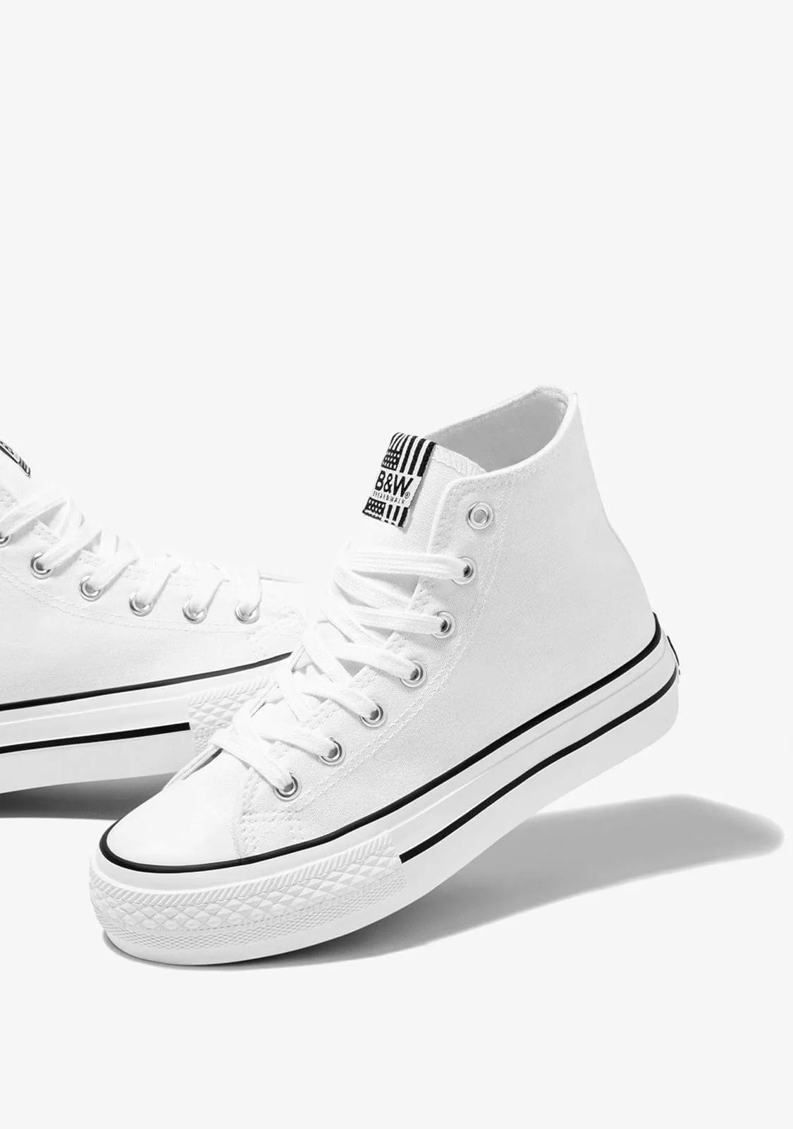 Unisex White Hi-Top Sneakers Canvas B&W