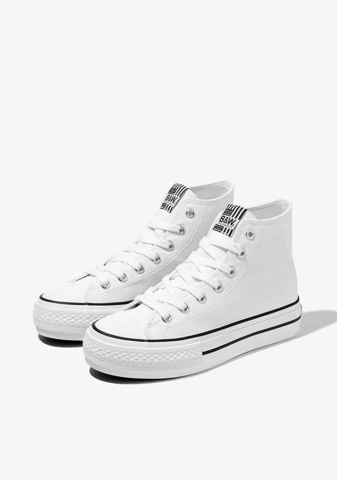 Unisex White Hi-Top Sneakers Canvas B&W