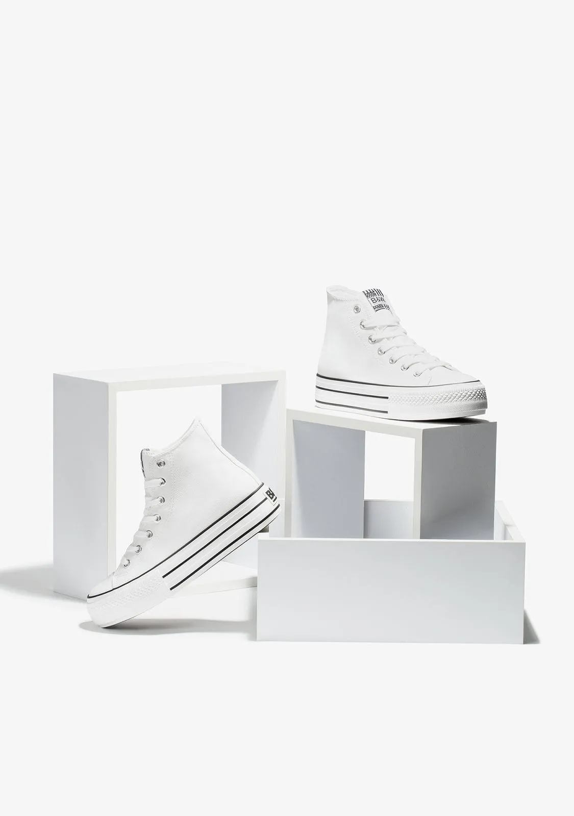 White Platform Hi-Top Sneakers
